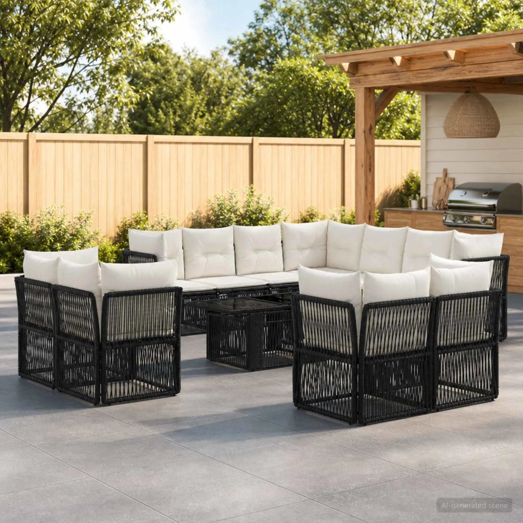 Set Divano da Giardino 12 pz Nero polyrattan 3436564