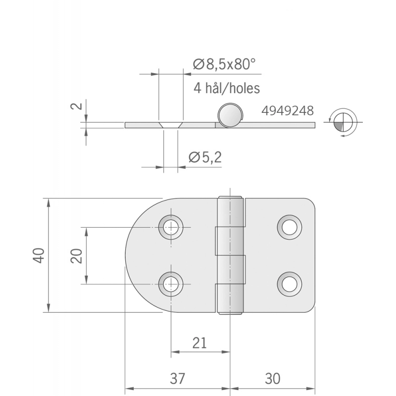 CERNIERA INOX MM.67X40 STANDARD MIRROR POLISHED HINGES MM.67X40