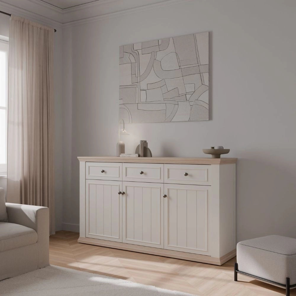 Madia Essenza con 3 cassetti e 3 ante in stile classico colore bianco e rovere