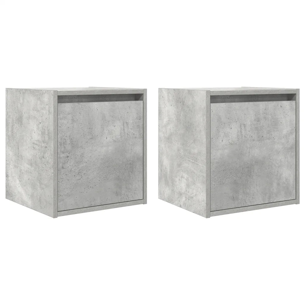 Set di 2 Comodini | Armadio da Notte | Mobiletto da notte a Muro Grigio Cemento 38x34x40 cm