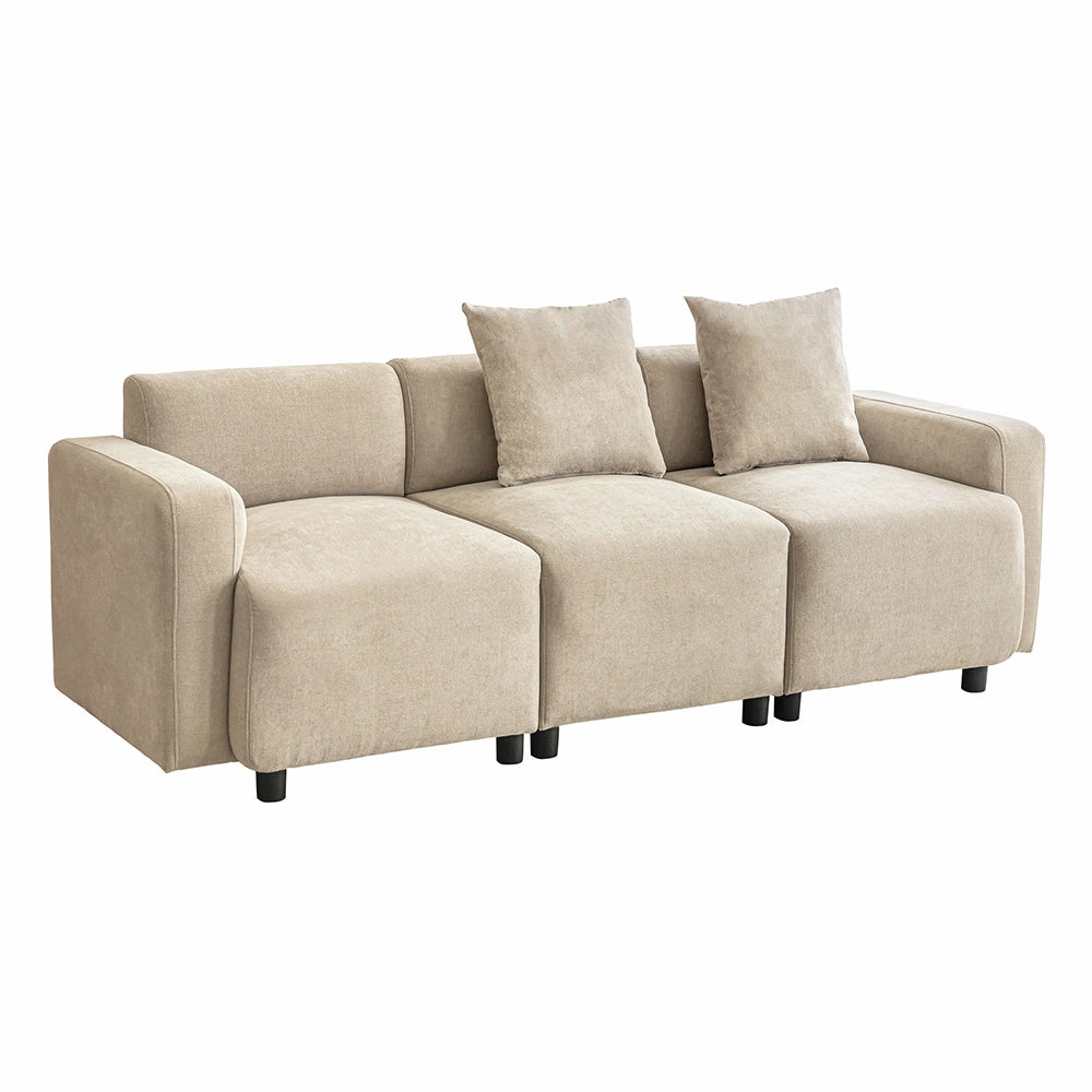 Canap?? 3 posti moderno - Xylo - Beige con cuscini decorativi imbottiti