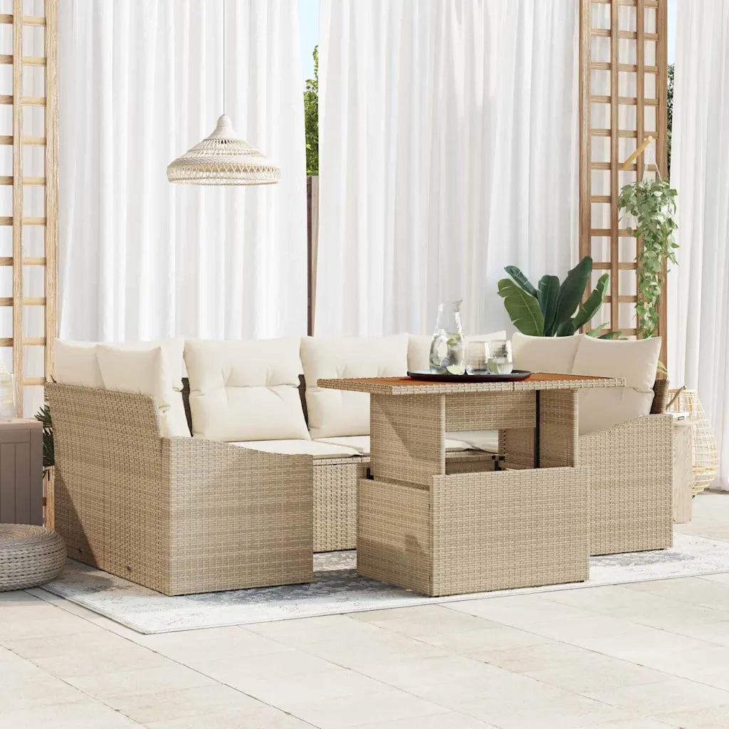 Set da Pranzo per Giardino con cuscino 7 pcs Beige e Crema 3349791