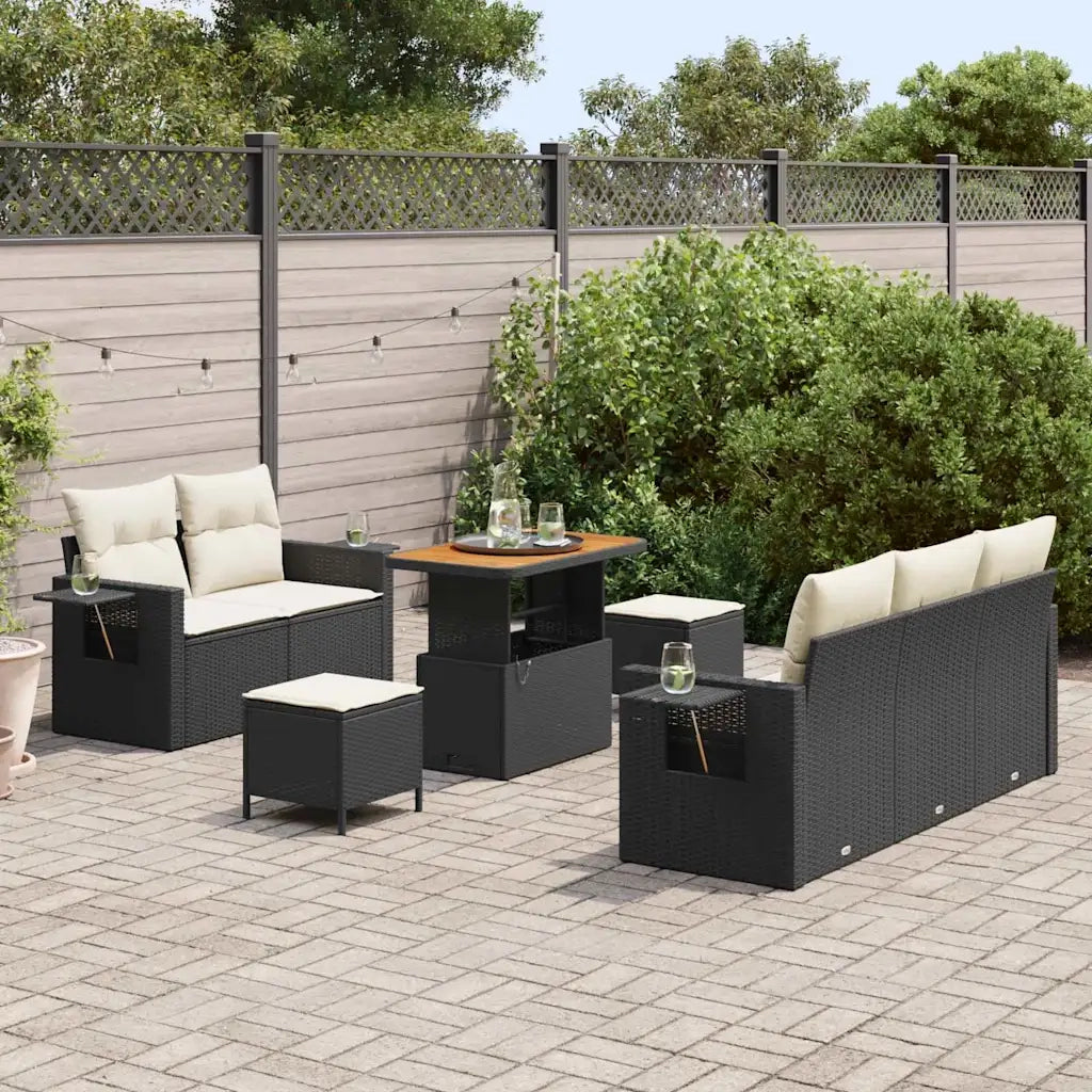 Set Divano da Giardino con cuscino 8 pcs Nero polyrattan