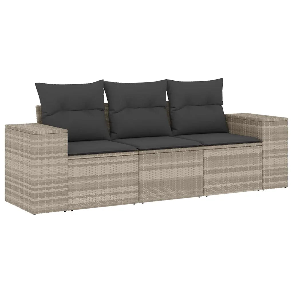 Set Divano da Giardino 3pz con Cuscini Grigio Chiaro Polyrattan 3222261