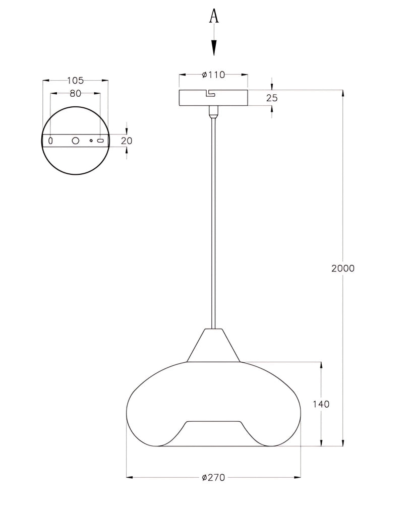 Lampada a Sospensione Ela 27cm in Metallo e Vetro Soffiato Fumé, attacco E27, design moderno ed elegante per illuminazione d'interni