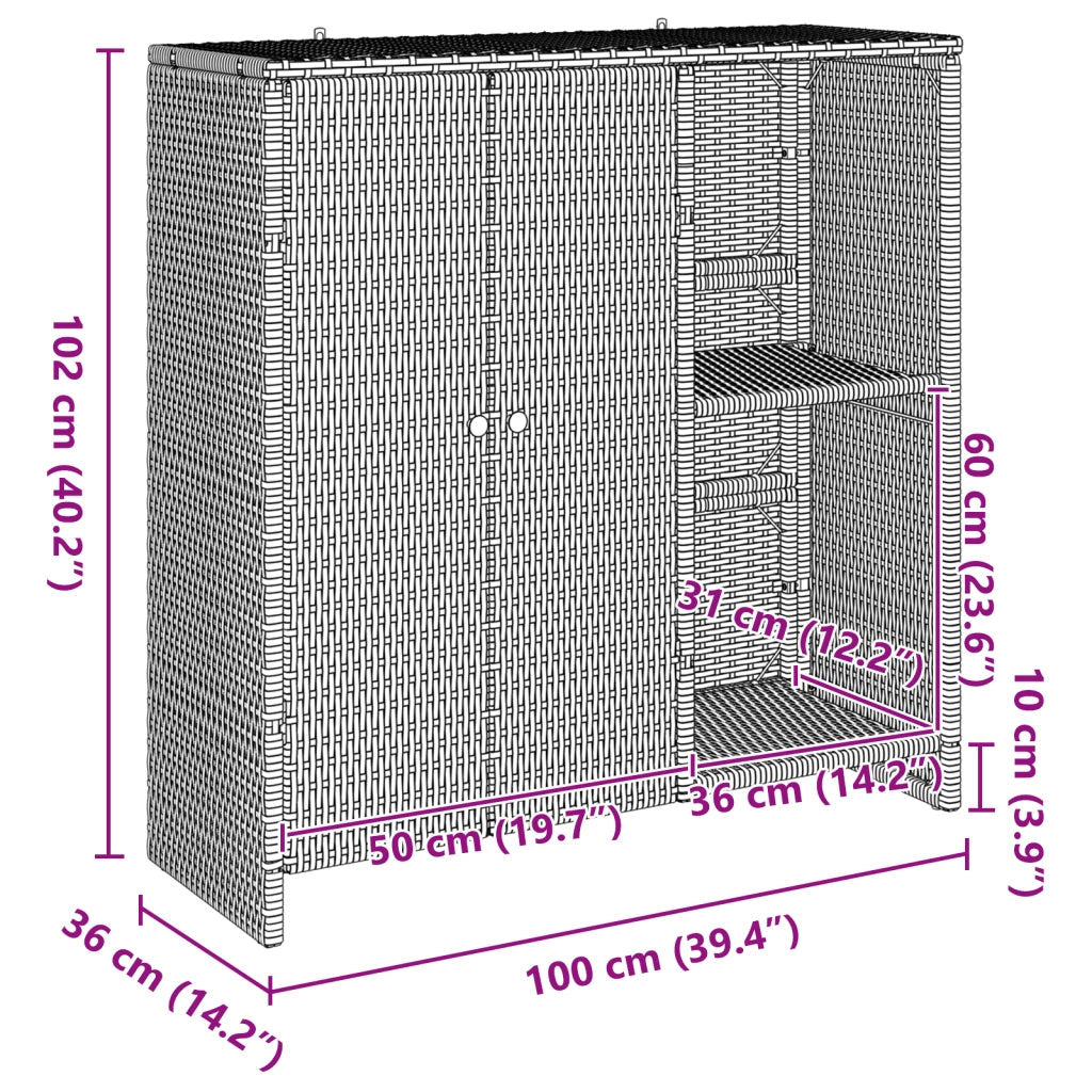 Armadio per stoccaggio  Beige 100x36x102 cm in Rattan