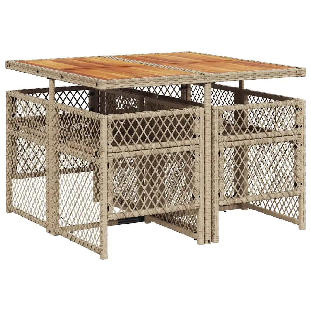Set da Pranzo da Giardino 5 pz con Cuscini Beige in Polyrattan 3210724