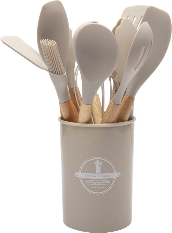 Set di accessori da cucina in silicone per padelle (12 pezzi) - bianco spezzato