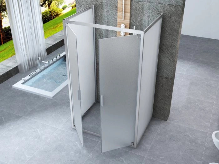Box doccia Cristallo 6 mm 3 lati - Due Fissi piu' porta Saloon Opaco - Misura: 80 x 80 x 80 x190h