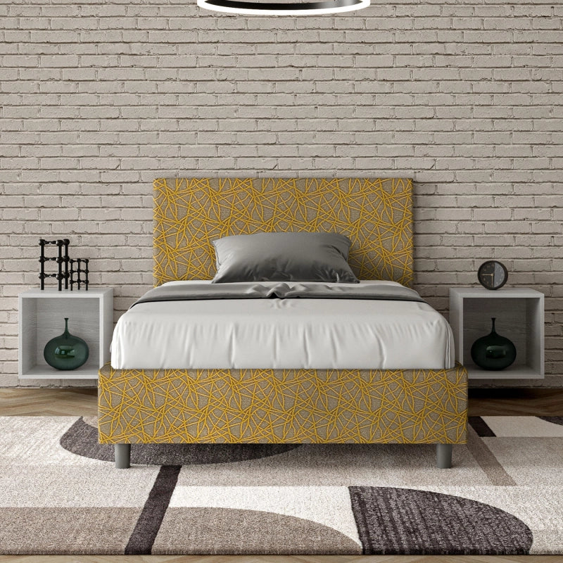 Letto imbottito 1 piazza e mezza 120x200 cm tessuto Era Adele - Senza rete,Giallo