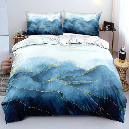 Set di coperte da letto con disegno a marmo e chiusura a rilievo - progetto 3D, microfibra, inclusi cuscini