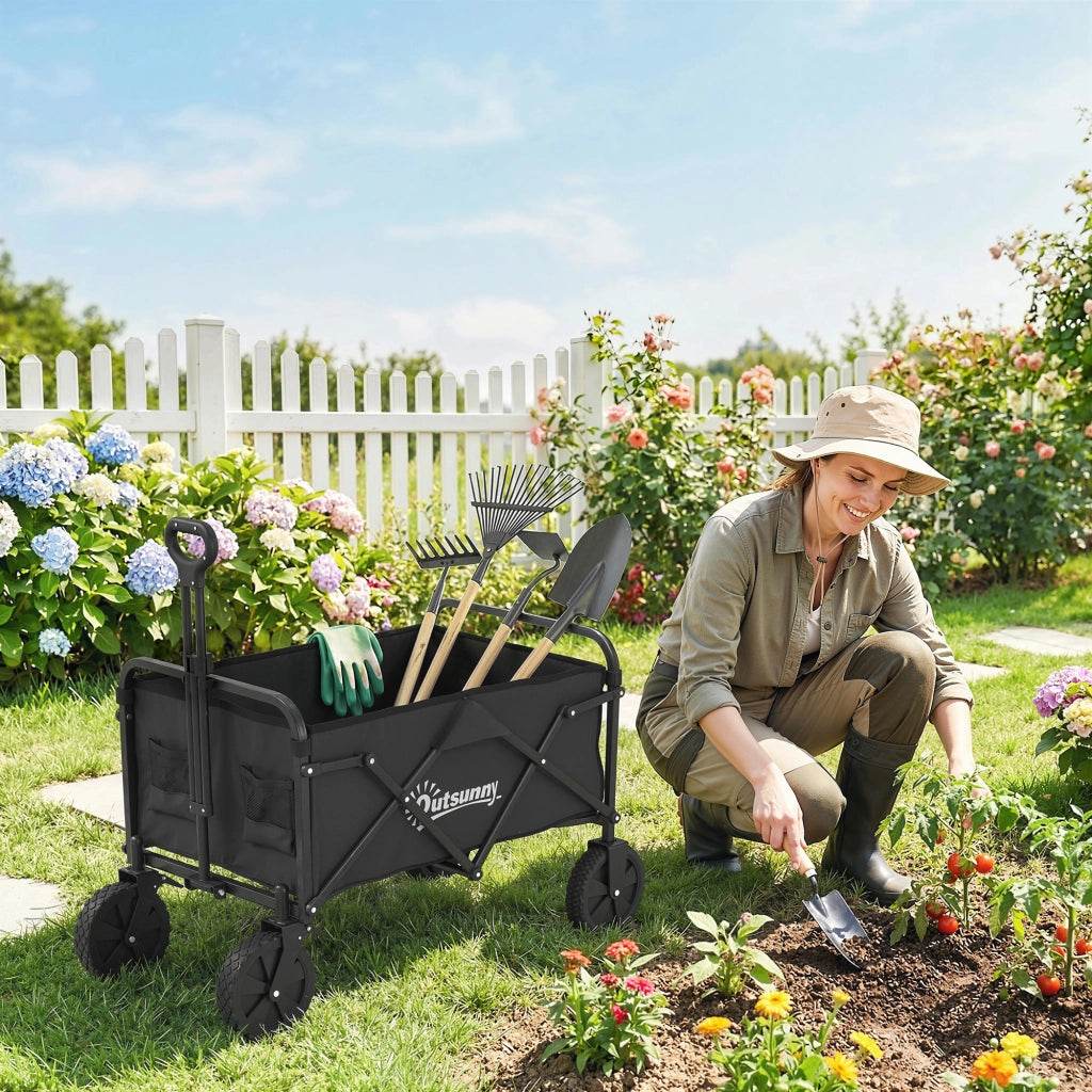 Carrello da Giardino Pieghevole con Portaoggetti ¨C Minimal ¨C Nero