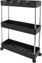 Carrello di stoccaggio a 3 livelli - Trolley da cucina su ruote - Bloccabile - Multifunzionale - Design elegante - Spazio di stoccaggio aggiuntivo