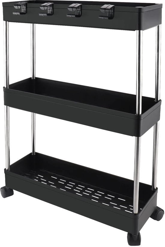 Carrello di stoccaggio a 3 livelli - Trolley da cucina su ruote - Bloccabile - Multifunzionale - Design elegante - Spazio di stoccaggio aggiuntivo