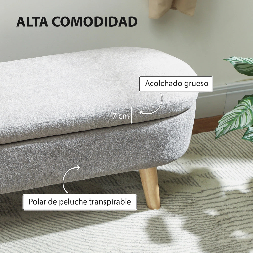 Pouf con Cuscino Imbottito in Velluto ¨C Zephmum ¨C Grigio Chiaro con Gambe in Legno