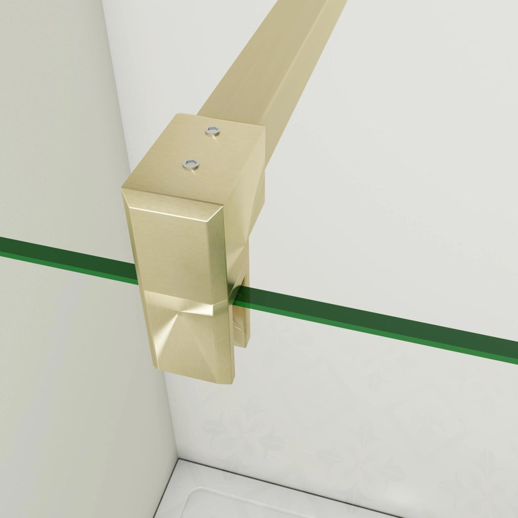 Box Doccia Walk In 80x200 cm Parete Fissa Vetro 10 mm Trasparente Anticalcare Oro Spazzolato Barra Stabilizzatrice 140 cm