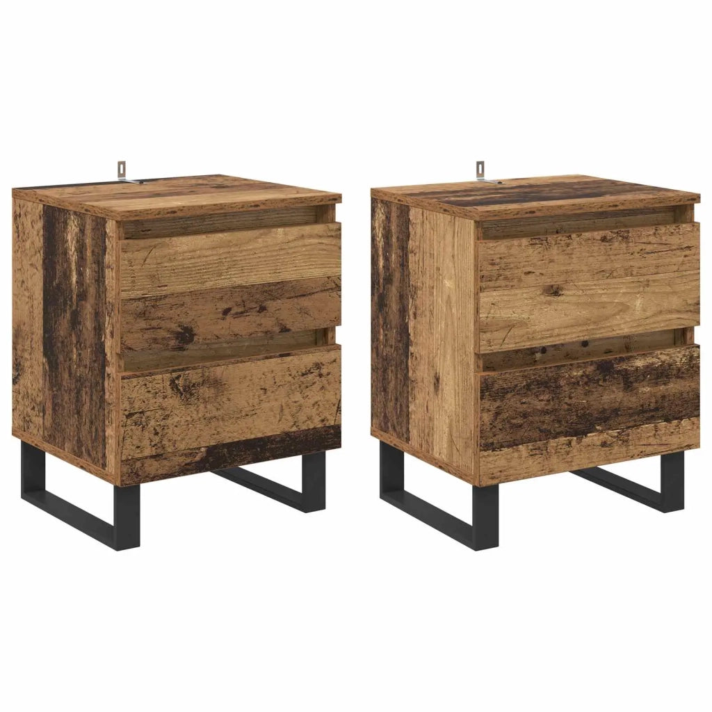 Set di 2 Comodini | Armadio da Notte | Mobiletto da notte Legno vecchio 40 x 35 x 50 cm