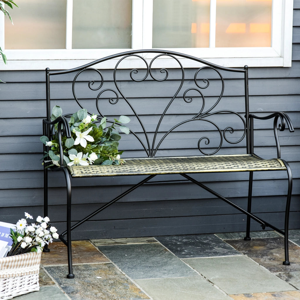 Panchina da Giardino in Ferro Stile Vintage 2 Posti Nero