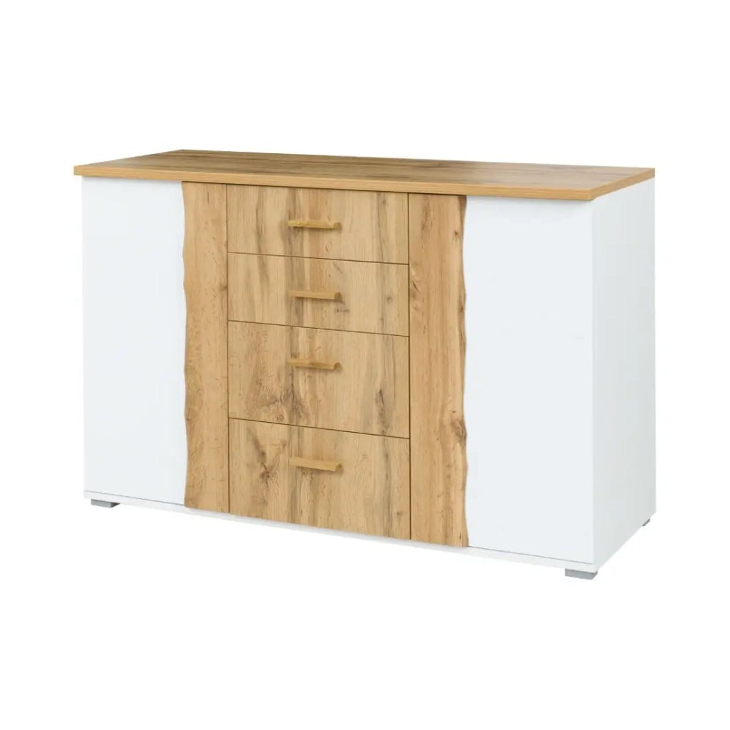 Camera completa WOOD con letto 160 x 200 cm LED, armadio 250 cm, cassettiera e comodini – Rovere e bianco