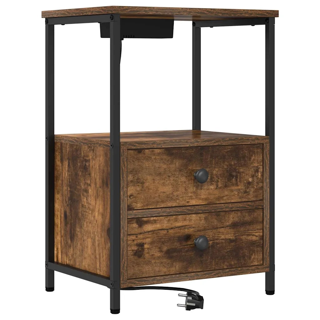Set di 2 Comodini | Armadio da Notte | Mobiletto da notte con cassetto Rovere fum¨¦ 40 x 31 x 60 cm