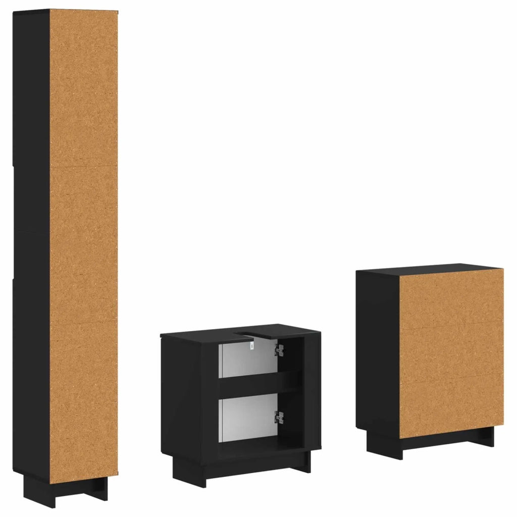 Set di armadietti da bagno in 3 pezzi EDE Nero 3417415