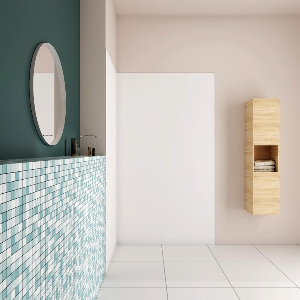 H.210 cm Pannello Doccia ad Angolo 40x40 cm Realizzato in Alluminio da 3 mm con Profili Finitura Bianco Opaco per Rivestimento Parete Bagno