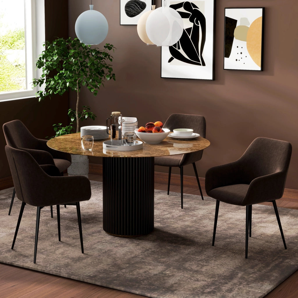 Set 2 Sedie da Pranzo Imbottite con Braccioli in Tessuto Effetto Velluto ¨C Minimal ¨C Marrone 54x57x80 cm