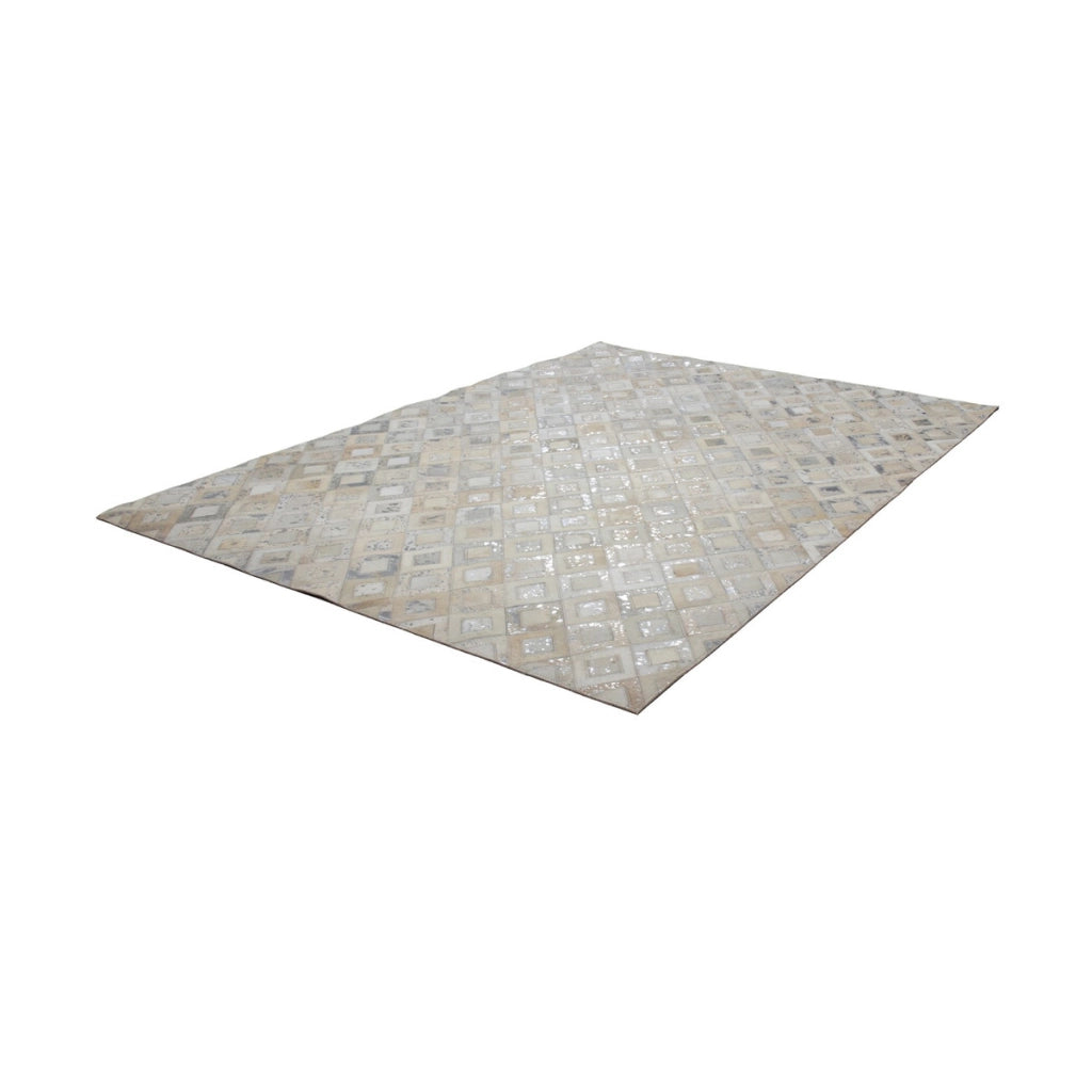 Tappeto Dazzle in pelle fatto a mano grigio e argento