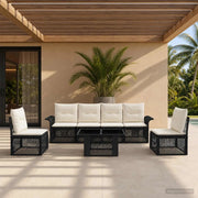Set Divano da Giardino 7 pz Nero e Bianco Crema polyrattan 3436618