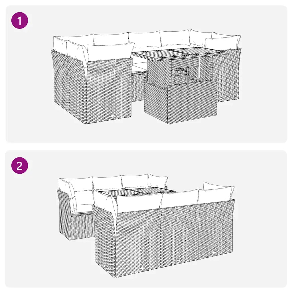 Set Divani da Giardino 7 pz con Cuscini Beige in Polyrattan 3326894