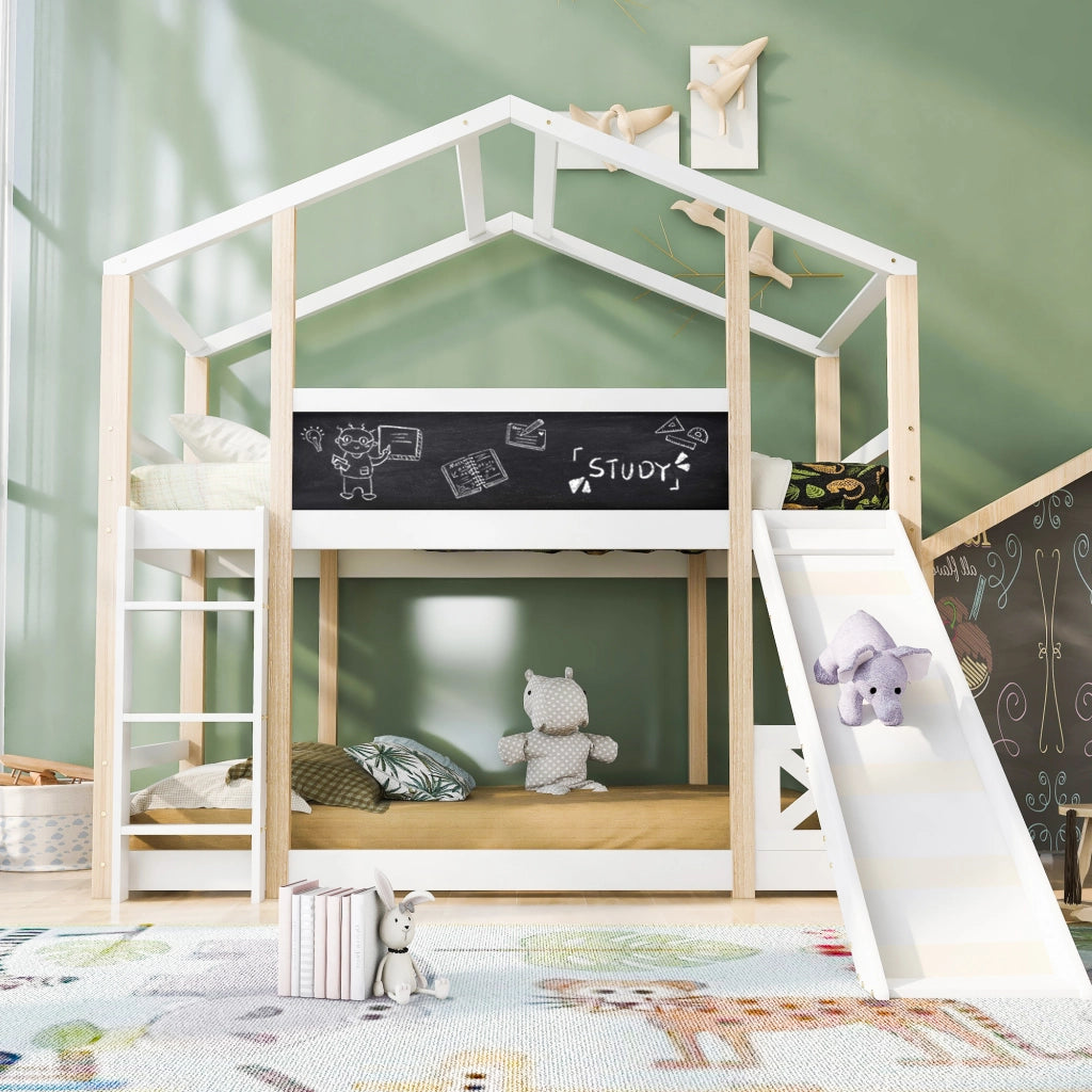 LETTO A SOPPALCO 90x200 cm Legno massello Bianco con scala e scivolo