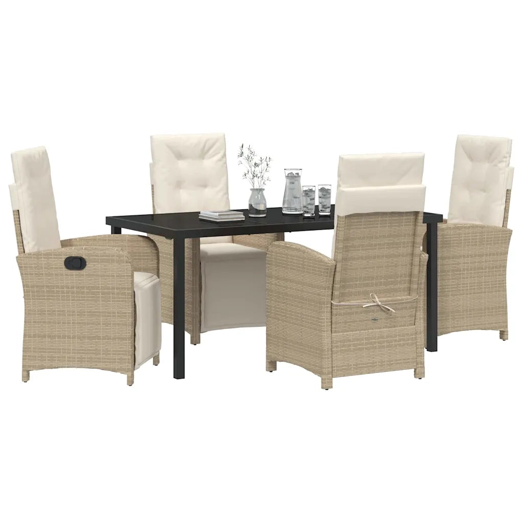 Set da Pranzo per Giardino con cuscino 5 pcs Beige polyrattan