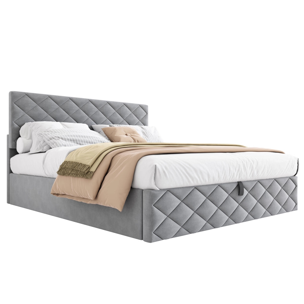 Letto Contenitore Imbottito con Rete a Doghe e Idraulico ¨C MINIMAL ¨C Grigio 140x200