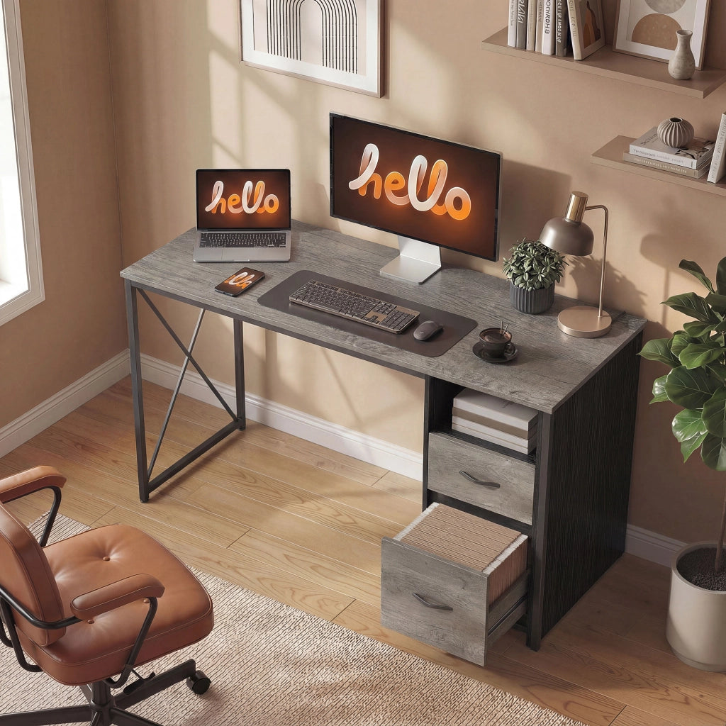 Scrivania per Computer Industriale ¨C Xylo ¨C Grigio Chiaro 120x50 cm con 2 Cassetti