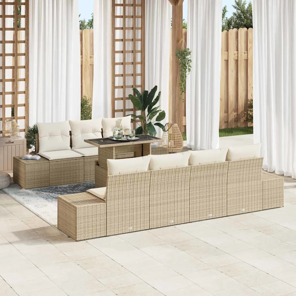 Set di divani con cuscino 8 pcs Beige e Crema polyrattan 3349127