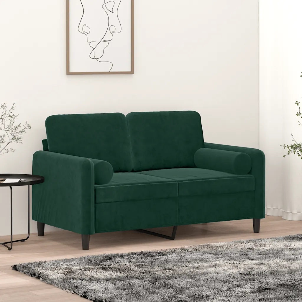 Divano a 2 Posti con Cuscini Verde Scuro 120 cm in Velluto
