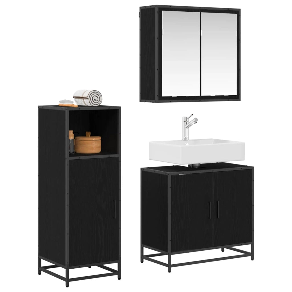 Set di mobili per il bagno 3 pcs Rovere Nero Legno multistrato 3402368
