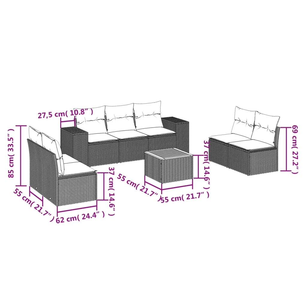 Set Divano da Giardino 8 pz con Cuscini Grigio in Polyrattan 3225402