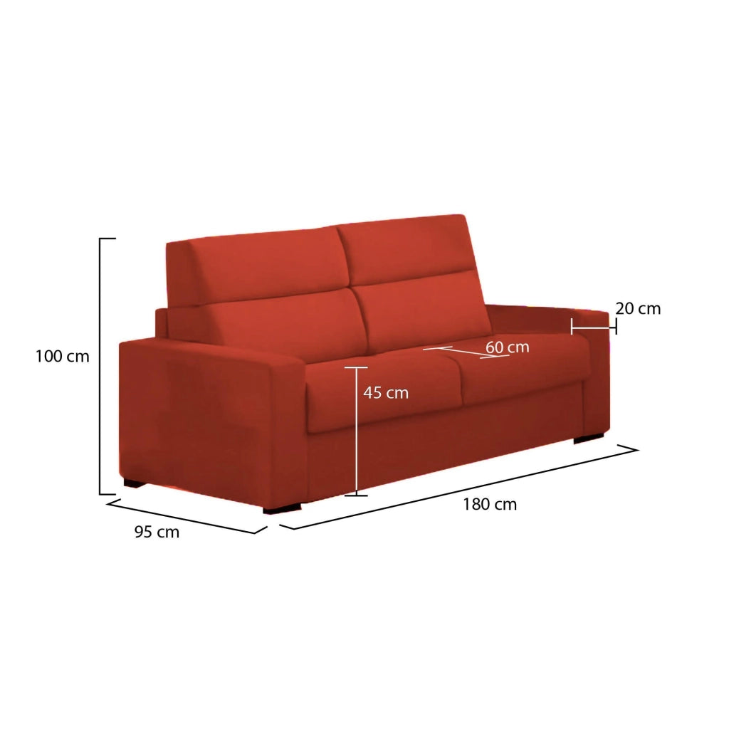 Vialfre, Divano Fisso 2 Posti Sfoderabile Made in Italy, 180x95x100h cm Arancione