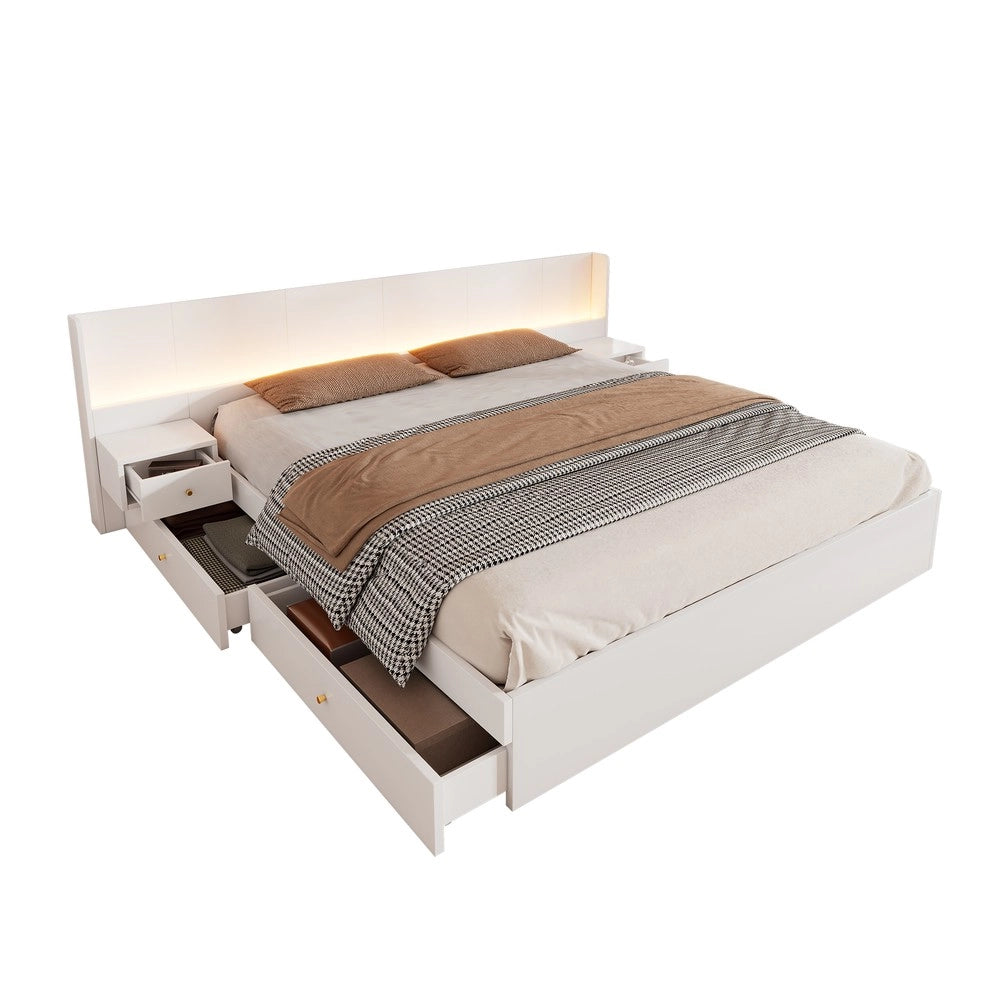 Letto Matrimoniale con LED, USB e 2 Comodini ¨C Xylo ¨C Bianco 180x200