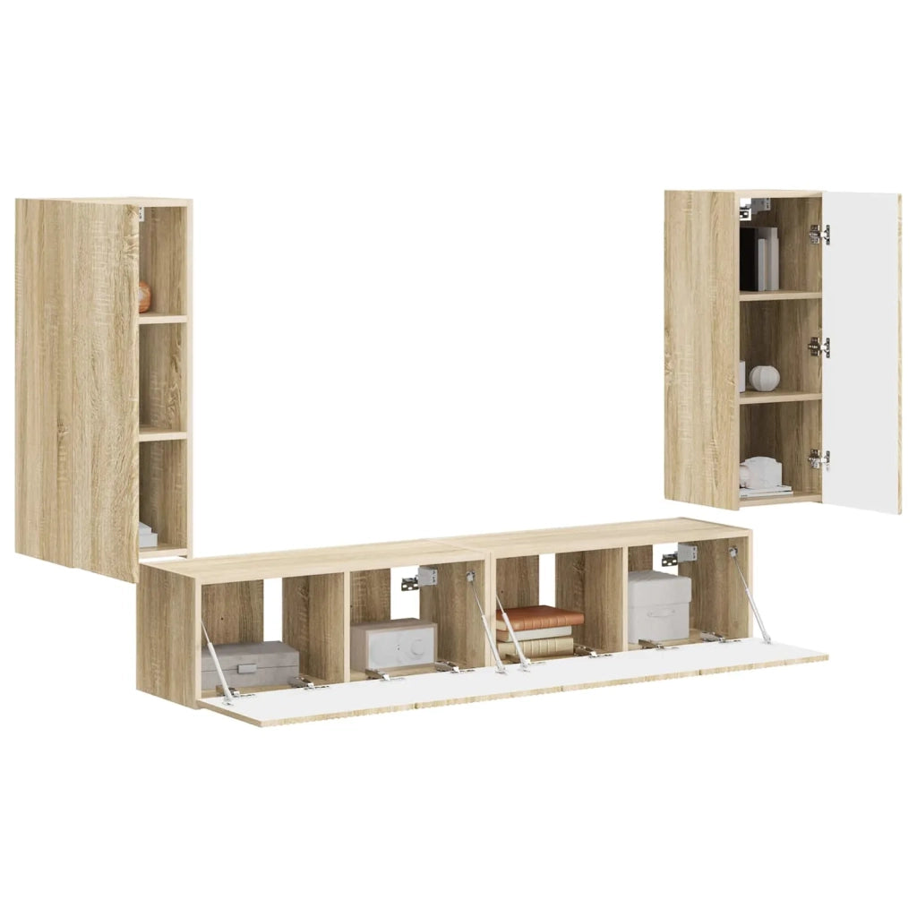Set di Mobiletto da TV a Parete 4 pcs Rovere Sonoma