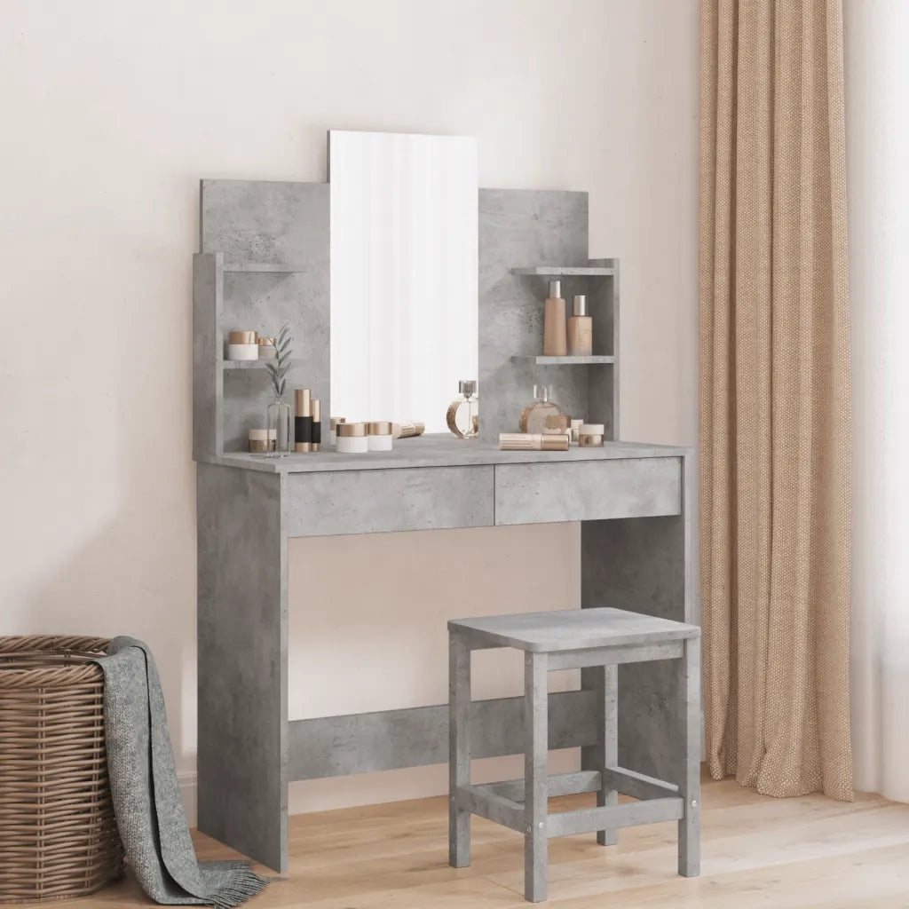 Toeletta con Specchio-Tavolo da Vanit¨¤ Grigio Cemento 96x39x142 cm