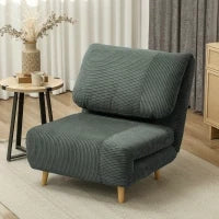2-in-1 Poltrona Letto Ospiti, Poggiatesta Regolabile, Velluto a Coste, 82 cm x 89 cm x 83 cm, Verde
