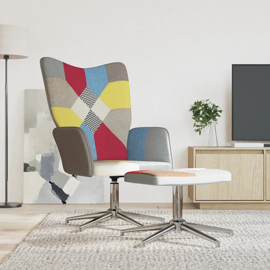 Sedia Relax con Sgabello in Tessuto Patchwork 328190