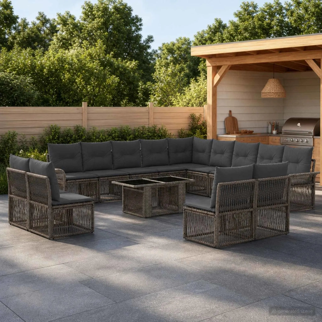Set Divano da Giardino 14 pz Grigio e Grigio Scuro polyrattan 3436715