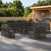 Set Divano da Giardino 14 pz Grigio e Grigio Scuro polyrattan 3436715
