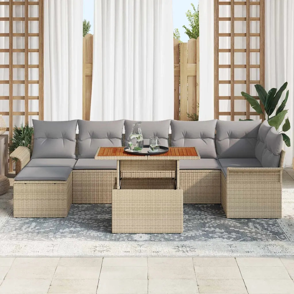 Set Divano da Giardino 8 pcs Beige Poly Rattan