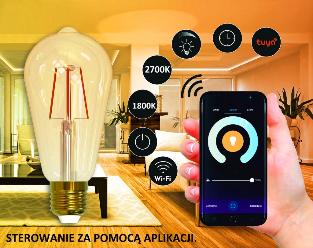 Lampadina LED Filament ST64 E27 WiFi Tuya 5,5W Polux