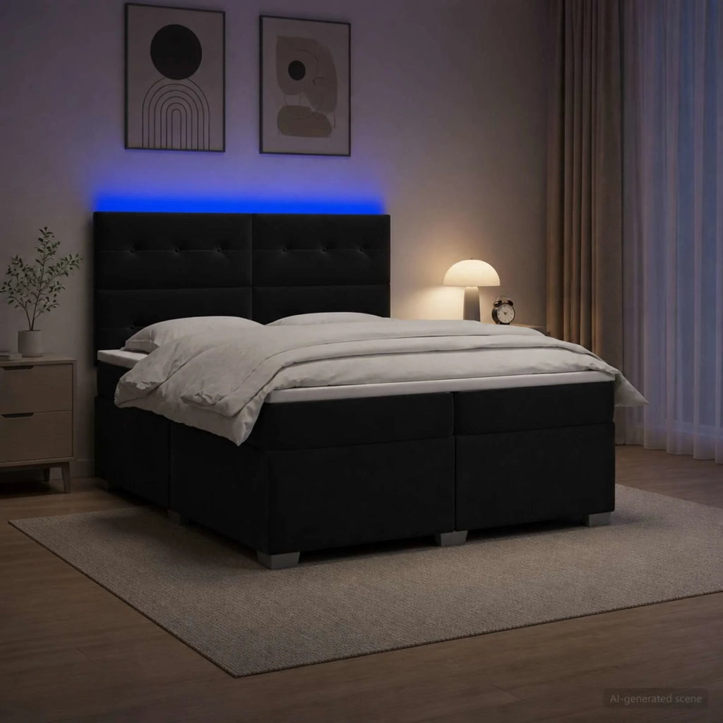 Letto box spring con materasso Nero 200 x 200 cm Velluto 3455176