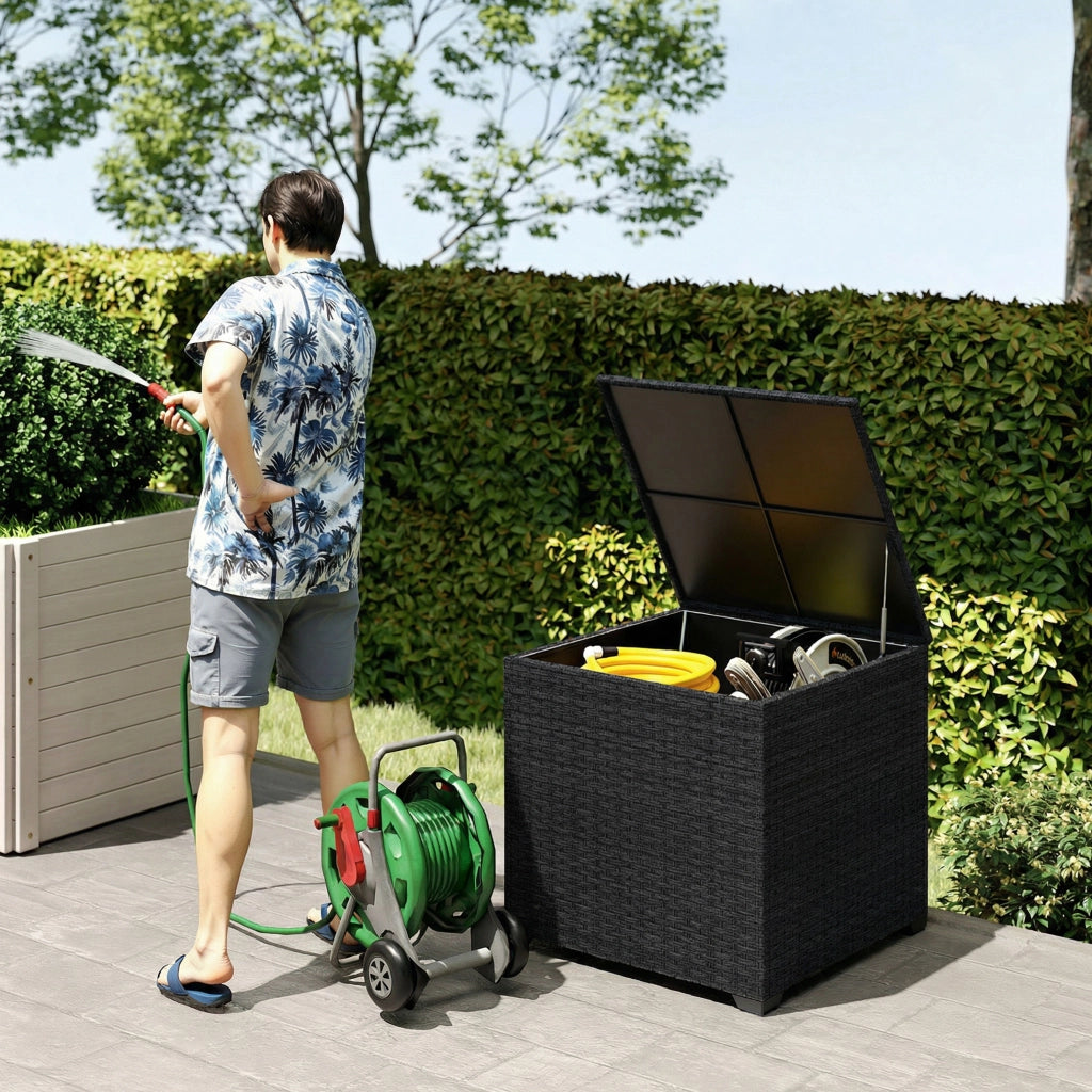 Cassa per esterno in rattan 253L con cerniera e telaio in acciaio nero ¨C Minimal ¨C nero